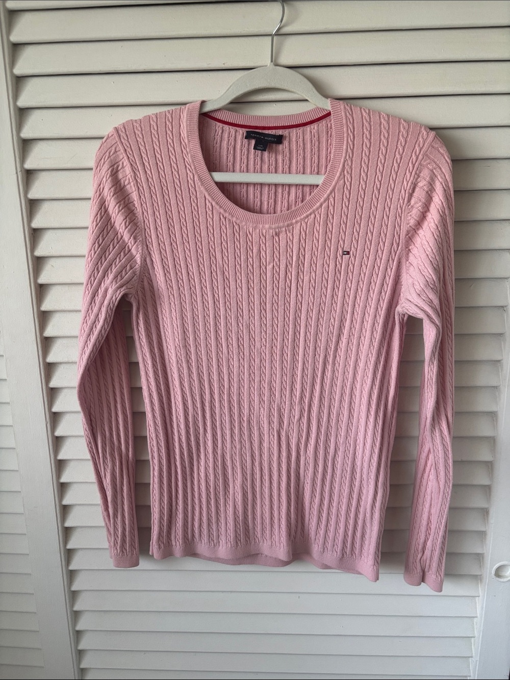 Tommy Hilfiger Light Pink Cable-Knit Crew Neck Sweater